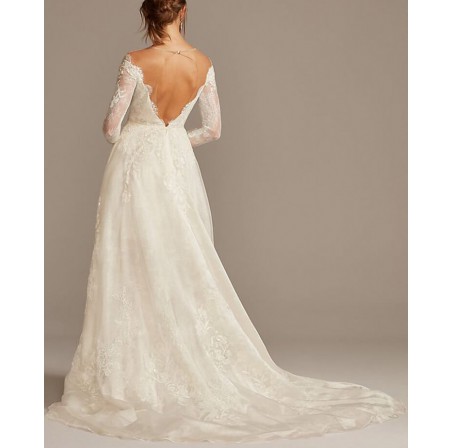 Shimmer Lace Long Sleeve Applique Wedding Dress