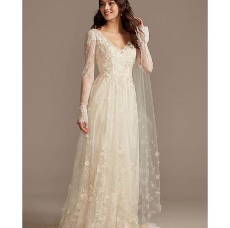 Sweetheart Plunge Lace Wedding Dress with Sash