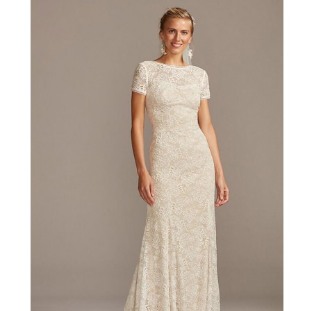 Short Sleeve Low Back Stretch Lace Wedding Dress
 Dimension-40x60cm